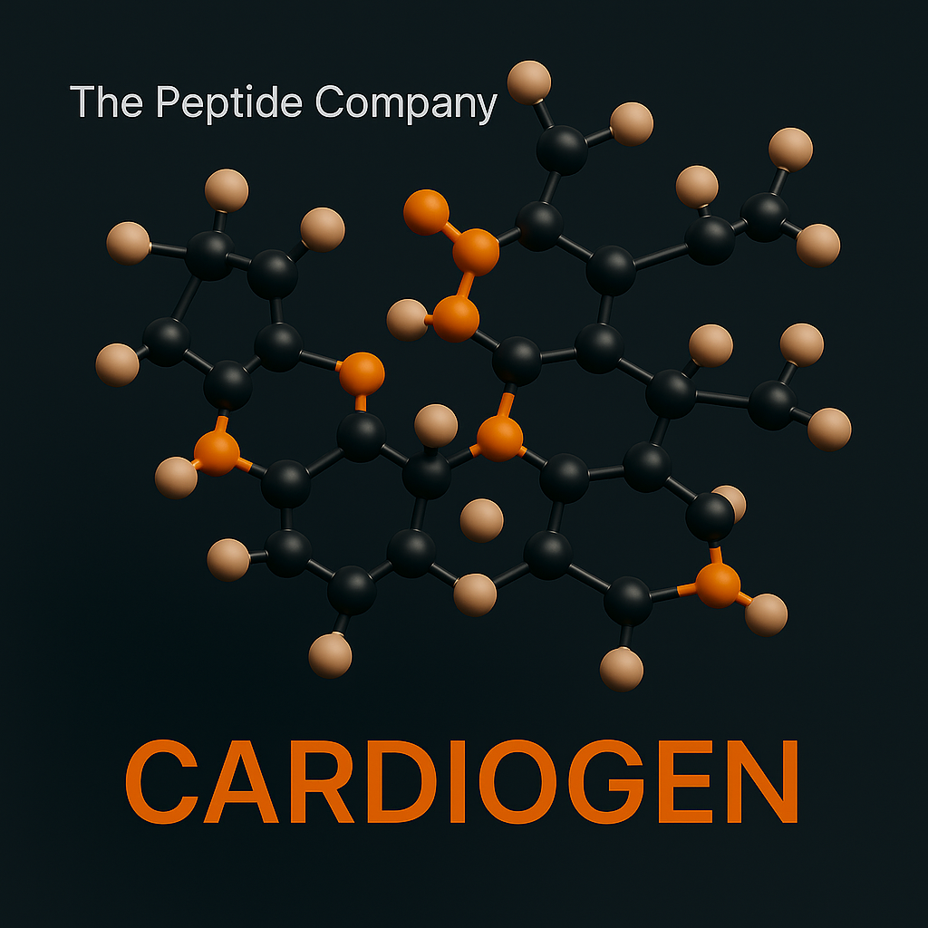 Cardiogen peptide bioregulator molecular structure illustrating cardiac and myocardial tissue research pathways