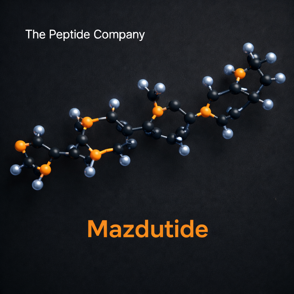 Mazdutide molecular structure visualization used in metabolic and GLP-1/glucagon receptor research