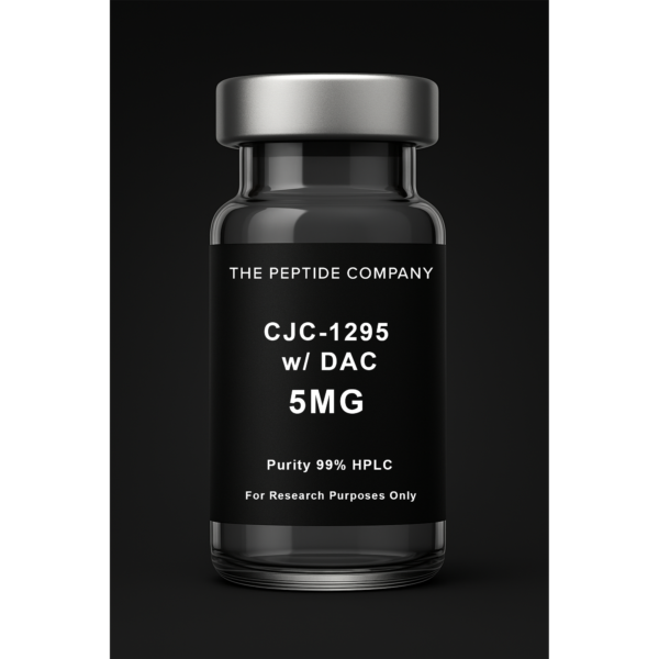 CJC-1295 with DAC 5mg vial by The Peptide Company on black background