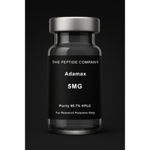 black vial of a peptide adamax 5mg produced by the peptide company